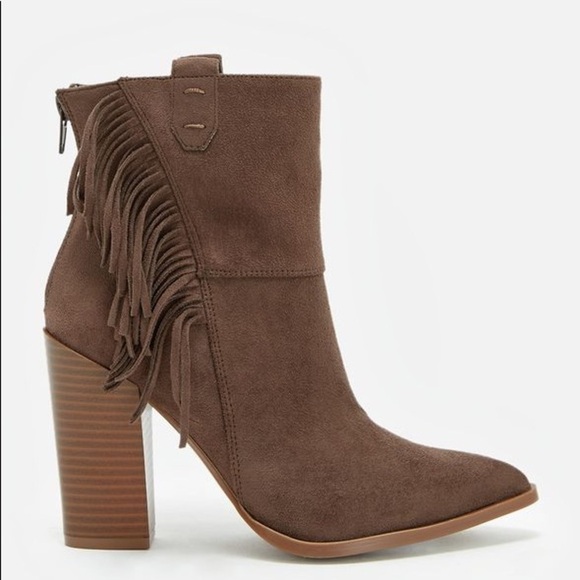 Kaiya Brown Chunky heel Vegan Suede Fringe Bootie sz 7.5-8 - Picture 2 of 10
